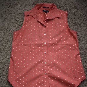 Lands' End Pink White Polka Dot Button Up Size 8